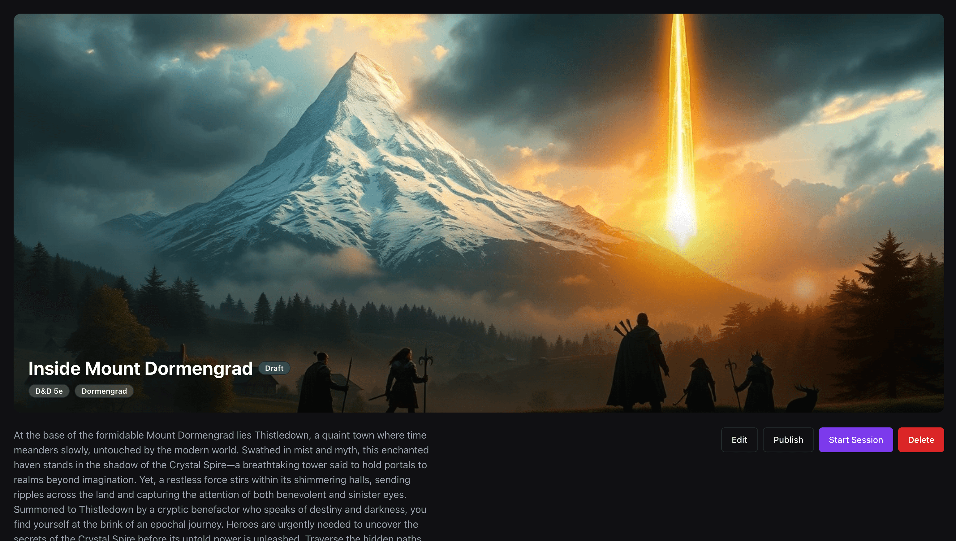 Wanderling campaign editor showing scene management and NPC tools